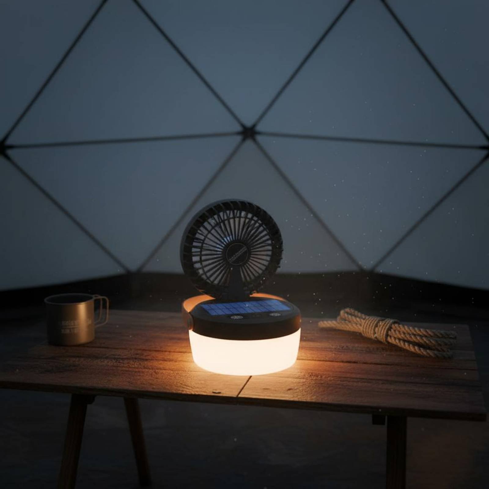 Outdoor Lighting Design - Linterna de Camping Solar con Ventilador,