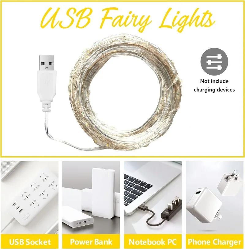 Guirnalda de luces LED USB, gu - Outdoor Lighting No Wiring reseña y precio