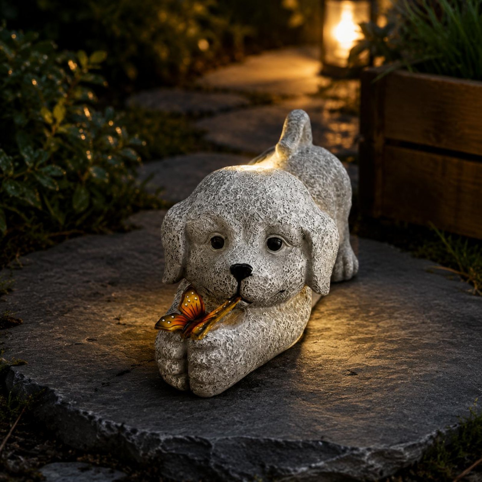 Estatua de perro solar, artesa - Outdoor Lighting No Wiring reseña y precio
